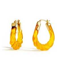 Gold & Honey - Citrine Rope Twist Oval Lucite Birthstone Hoop Earrings - Lyst