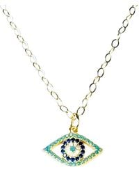 Lexi Jewelry - Evil Eye Necklace With Cubic Zirconia & Aquamarine Colored Accents - Lyst