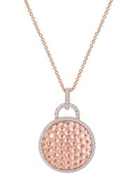 Genevive Jewelry - Sterling Silver Rose Plated Round Hammered Drop Pendant - Lyst