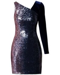 Rumour London - Coco Mini Asymmetrical Sequined Ombré Dress With Velvet Sleeve - Lyst