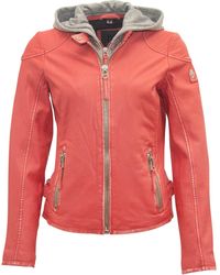 Mauritius - Leather Moto Jacket Removable Hood Finja Coral - Lyst