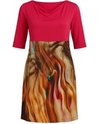 Conquista - Elegant Cowl-Neck Dress With Vibrant Fuchsia Top & Artistic Abstract Skirt - Lyst