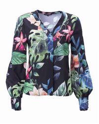 Carloslines - V-Neck Bar Tack Long Sleeve Blouse - Lyst