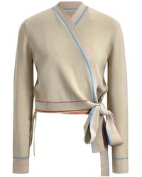 Roch Perel - Neutrals Coloured Trim Wrap Sweater - Lyst