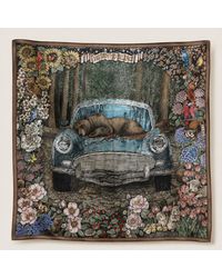 Wenzi - Neutrals Heavyweight Double-Sided Mulberry Silk Twill Scarf, Woodland Bear Design, Hand-Painted - Lyst