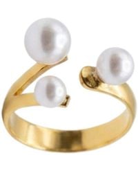 LINYA JEWELLERY - Three Pearl Adjustable Ring, Pearl & Plated Ring - Lyst