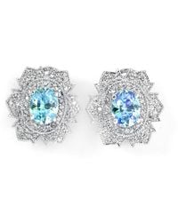 Genevive Jewelry - Sterling Plated With Oval Topaz Cubic Zirconia Flower Shape Stud Earrings - Lyst