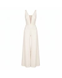 Nomi Fame - Primrose Deep V-Neck Creamy Palazzo Jumpsuit - Lyst