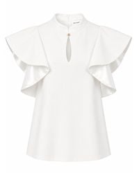 Julia Allert - Neutrals Stand Collar Ruffle Sleeve Blouse – Ivory - Lyst