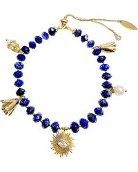 Farra - Lapis With Evil Eye Charms Adjustable Bracelet - Lyst