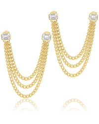 SHYMI - Double Emerald Bezel Triple Chain Earring - Lyst