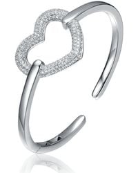 Genevive Jewelry - Plated Sterling With Cubic Zirconia French Pave Heart Halo Bracelet - Lyst