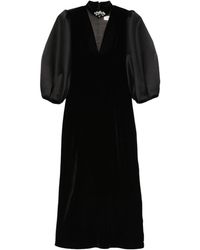 Nissa - Puff Sleeves Velvet Midi Dress - Lyst