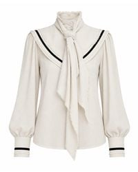 Julia Allert - Neutrals Tie Front Long Sleeve Blouse – Ivory - Lyst