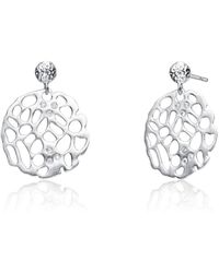 Genevive Jewelry - Sterling Silver Cubic Zirconia Matte Brushed Filigree Earrings - Lyst