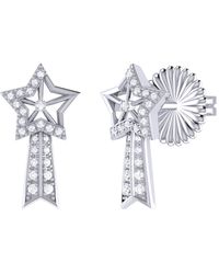 LMJ Shooting Star Diamond Comet Earrings In 14k White Gold - Metallic