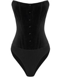 POST MERIDIEM - Velvet Bodysuit With Embossed Corset - Lyst