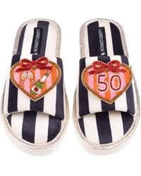 Laines London - Flatform Stripe Open Toe Slippers With Stripe Heart 50Th Birthday Brooches - Lyst