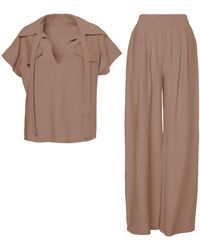 BLUZAT - Linen Matching Set With Shirt With Pockets And Wide Leg Trousers - Lyst