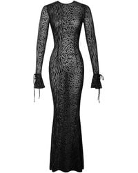 Miss Circle New York - Waylynn Animal Print Burnout Velvet Detail Mesh Backless Maxi Dress - Lyst