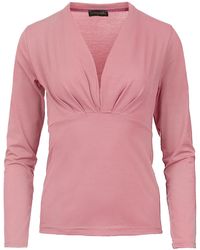 Conquista - Long Sleeve Pink Faux Wrap Top In Stretch Jersey Sustainable Fabric - Lyst