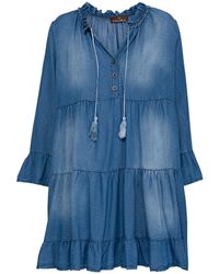 Tantra Spain Sl - Denim Dress With Ruffles On The Hem And Sleeves, Tassels And Buttons Denim - Lyst