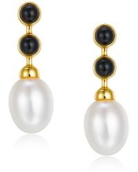 Janus Edinburgh - Shab Vermeil Onyx Pearl Drop Earrings - Lyst
