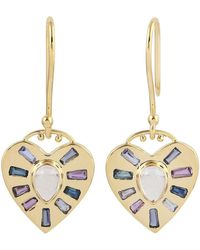 Artisan - 18k Gold Heart Shape Dangle Earrings Multi Stone Jewelry - Lyst