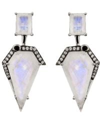SALLY SKOUFIS - Blade Earrings With Natural Diamond & Moonstone - Lyst