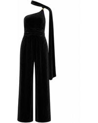 Yumi' - Velvet One Shoulder Jumpsuit With Scarf - Lyst