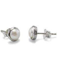 Isla Silver - Freshwater Pearl Stud Earrings - Lyst