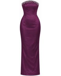 Gushka - Solenne Plum Crystal-Embellished Strapless Maxi Dress - Lyst