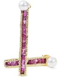 German Kabirski - Esther Asymmetric Earrings With Raw Ruby & Cultured Pearl - Lyst