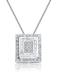 Genevive Jewelry - Sterling Cubic Zirconia Double Frame Necklace - Lyst