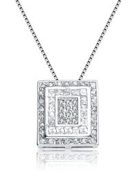 Genevive Jewelry - Sterling Silver Cubic Zirconia Double Frame Necklace - Lyst