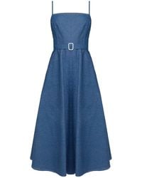 UNDRESS - Matissa Denim Midi Dress With Retro Circle Skirt - Lyst