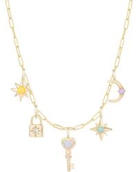 KAMARIA - Lock & Key Celestial Charm Necklace With Opals On Paperclip Chain - Lyst