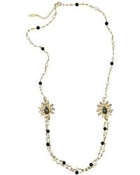 Farra - Obsidian And Freshwater Pearl With Flower Pendants Necklace - Lyst