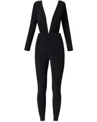 LIA ARAM - V-Neck Jumpsuit With Gathered Detailing - Lyst