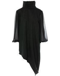 Silvia Serban - Asymmetrical Dress With Veil Sleeves & Detachable Collar - Lyst
