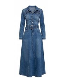 Tantra Spain Sl - A-Line Midi Denim Dress With Pockets And Removable Belt With Denim - Lyst