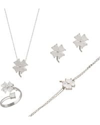 Spero London - Best Of Luck Four Leaves Clover Sterling Bracelet Necklace Ring & Stud Earring Set - Lyst