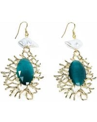 Addicted - Eostre Dangle Earrings With Emerald Stone - Lyst
