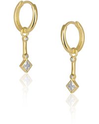Spero London - Sterling Rhombus Drop Hoop Earring - Lyst