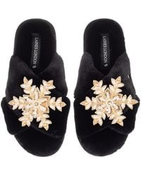 Laines London - Classic Laines Christmas Collection Slippers With Double Cream & Snowflake Brooches - Lyst