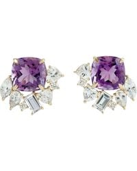 Artisan - 18K Amethyst, Sapphire & Diamond Cluster Stud Earrings - Lyst