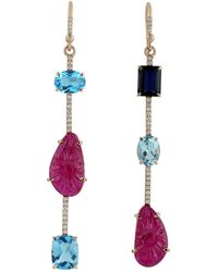 Artisan - Carved Ruby, Topaz & Iolite Diamond Drop Earrings - Lyst