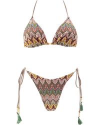 Aulala Paris - Neutrals Rose Blush Triangle Broderie Bikini With Tessels - Lyst