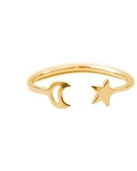 Posh Totty Designs - Gold Plated Moon And Star Open Ring - Lyst