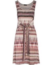 Conquista - Patterned Sleeveless Dress With Tie Waist - Lyst